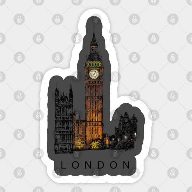 Big Ben, Tower of London at night, England. Sticker by PocketRoom